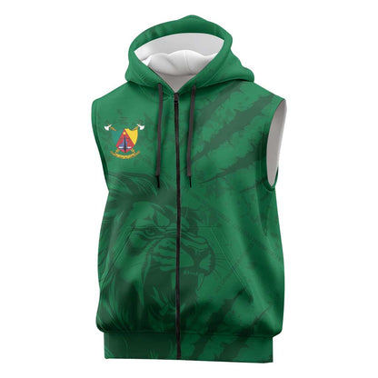 Custom Cameroon Football Sleeveless Zip Hoodie Go Les Lions Indomptables Go - African Pride