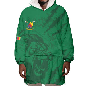Custom Cameroon Football Wearable Blanket Hoodie Go Les Lions Indomptables Go - African Pride