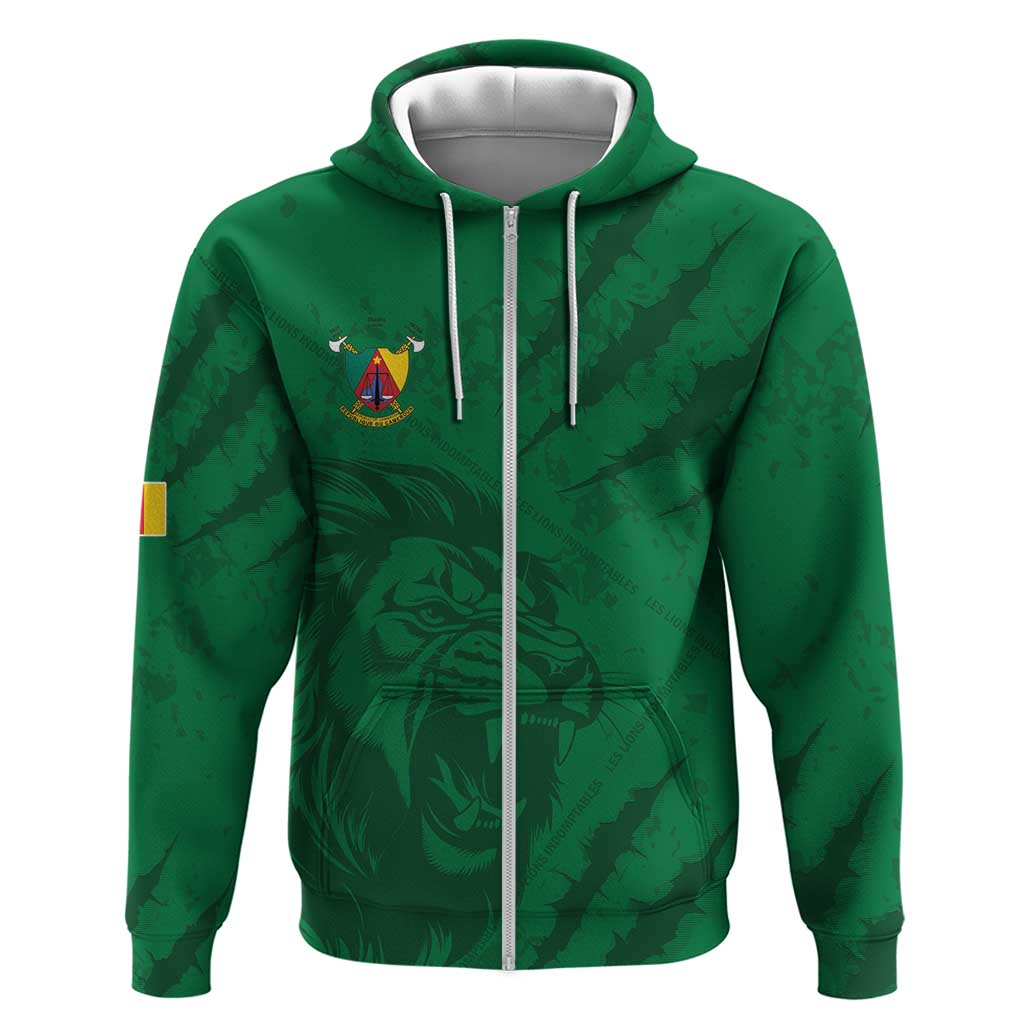 Custom Cameroon Football Zip Hoodie Go Les Lions Indomptables Go - African Pride