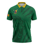 Custom Cameroon Football Zipper Polo Shirt Go Les Lions Indomptables Go - African Pride