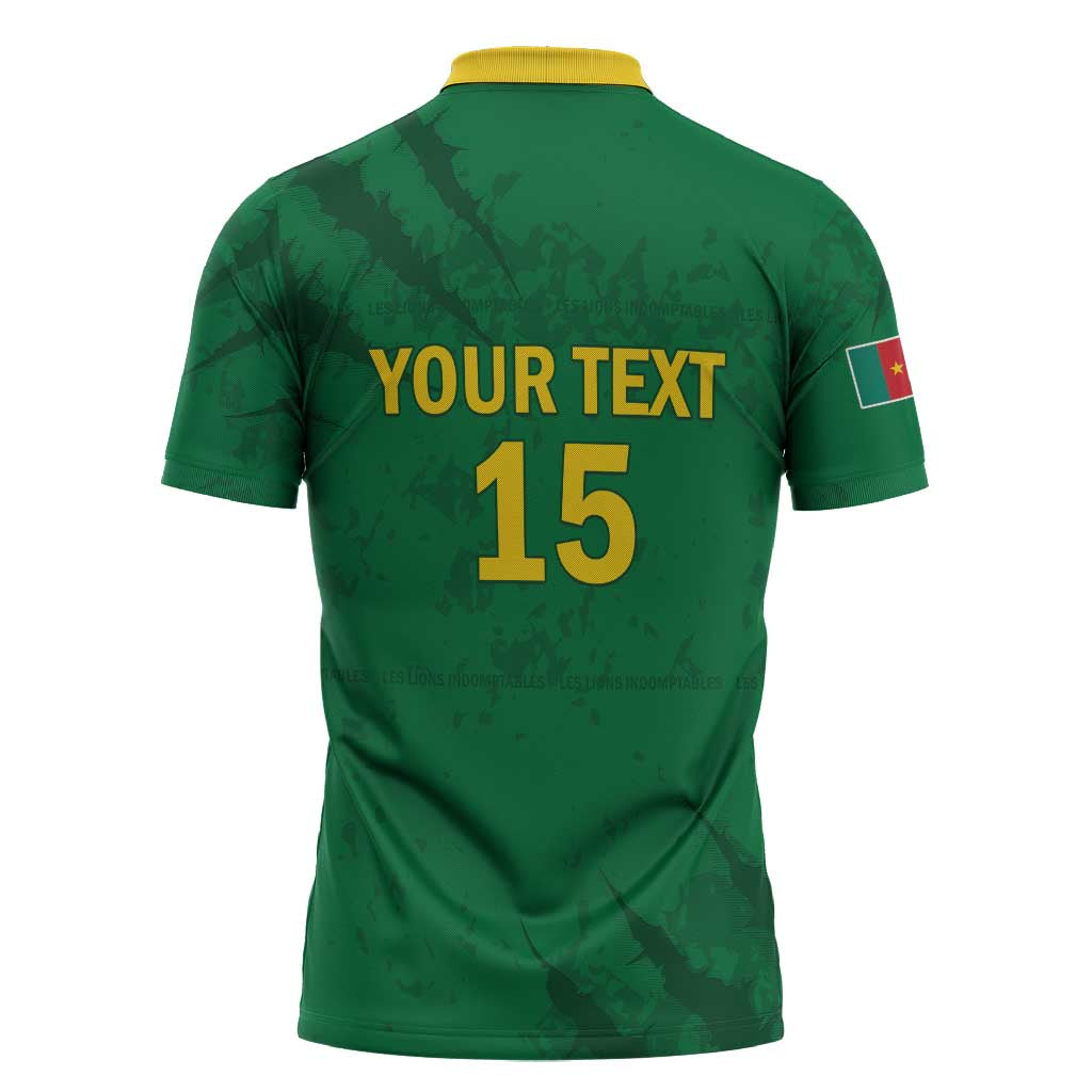 Custom Cameroon Football Zipper Polo Shirt Go Les Lions Indomptables Go - African Pride
