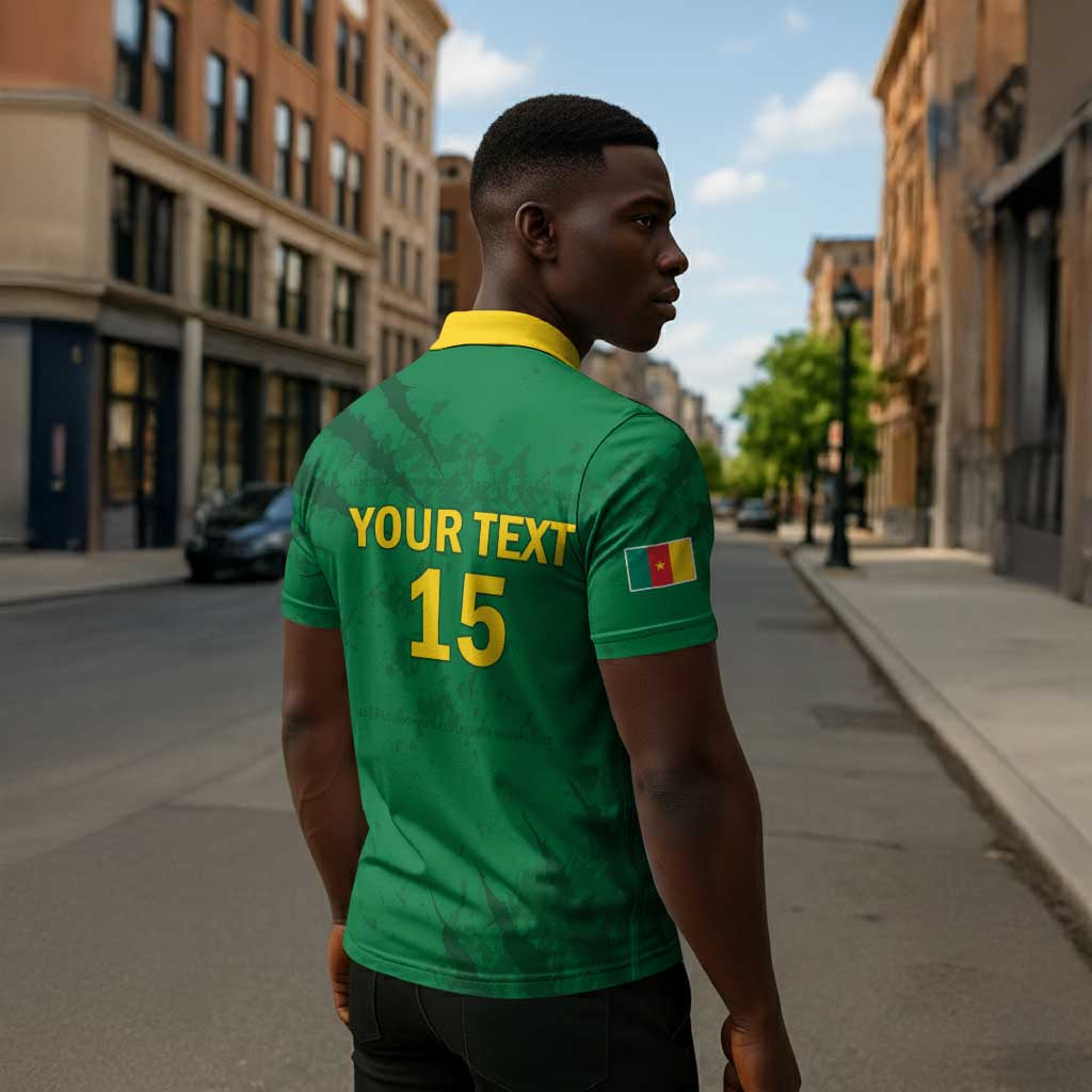Custom Cameroon Football Zipper Polo Shirt Go Les Lions Indomptables Go - African Pride