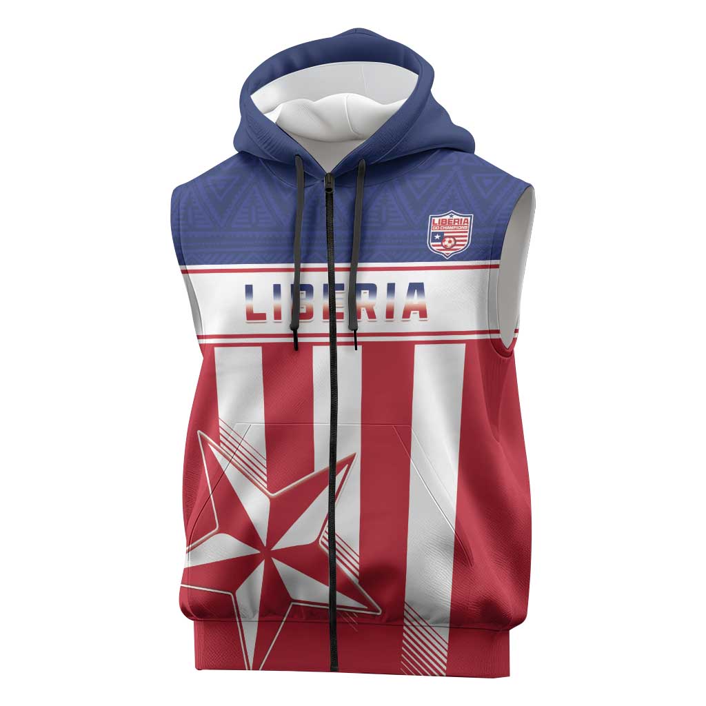 Custom Liberia Football Sleeveless Zip Hoodie Sporty Style - African Pride