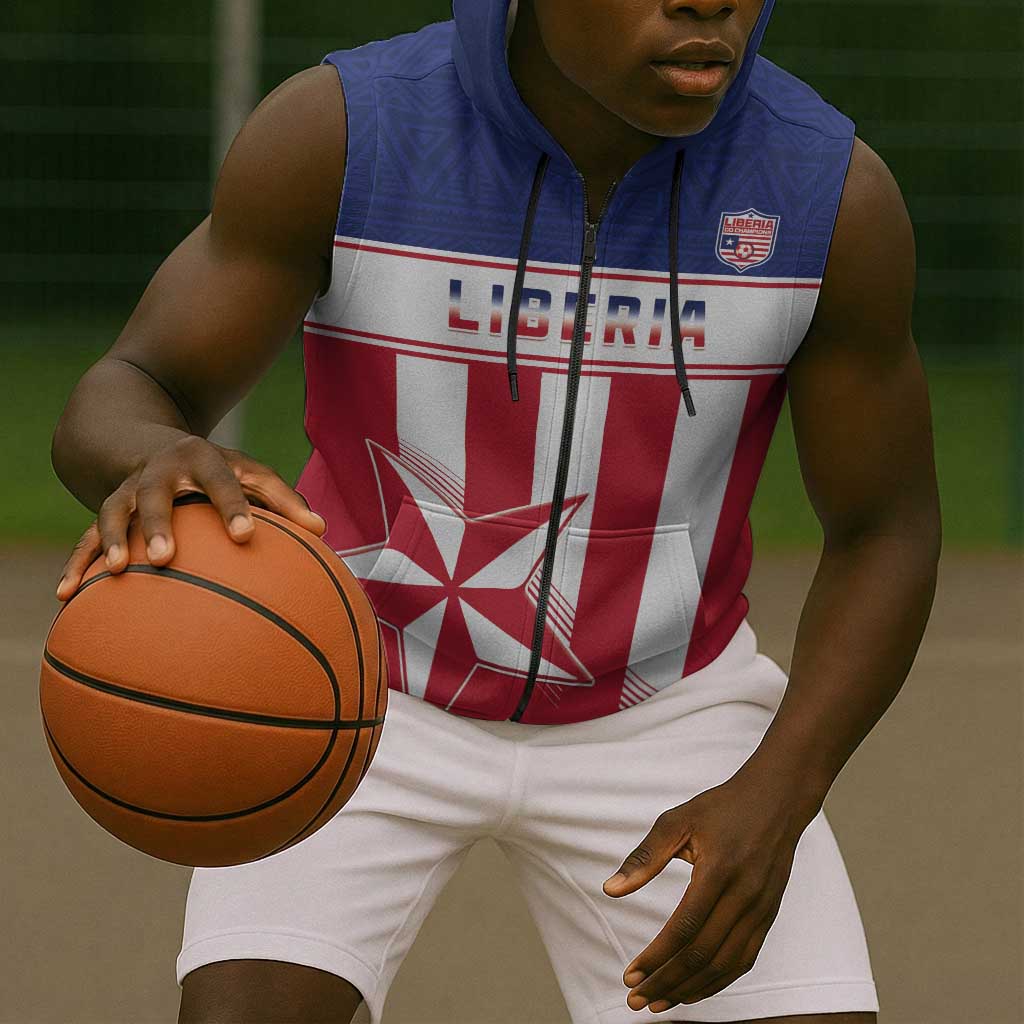 Custom Liberia Football Sleeveless Zip Hoodie Sporty Style - African Pride