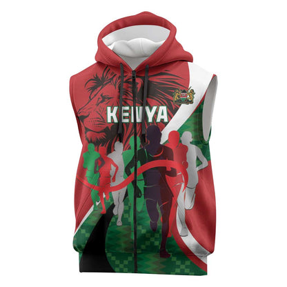 Personalised Athletics Kenya Sleeveless Zip Hoodie Kente Pattern - African Pride