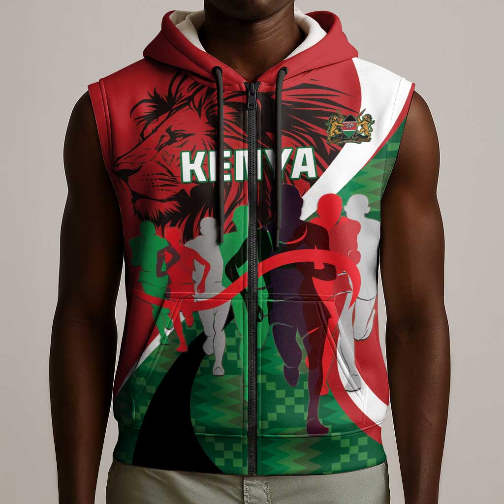 Personalised Athletics Kenya Sleeveless Zip Hoodie Kente Pattern - African Pride