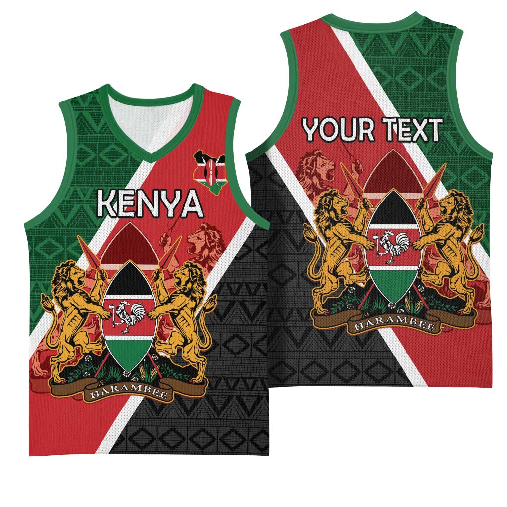 Personalised Kenya Basketball Jersey Flag Style - African Pattern LT15