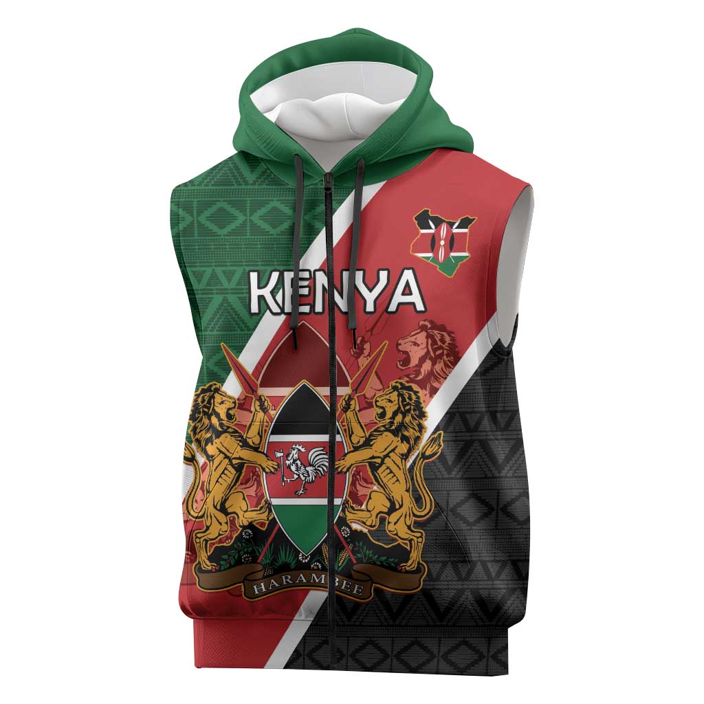 Personalised Kenya Sleeveless Zip Hoodie Flag Style - African Pattern - African Pride