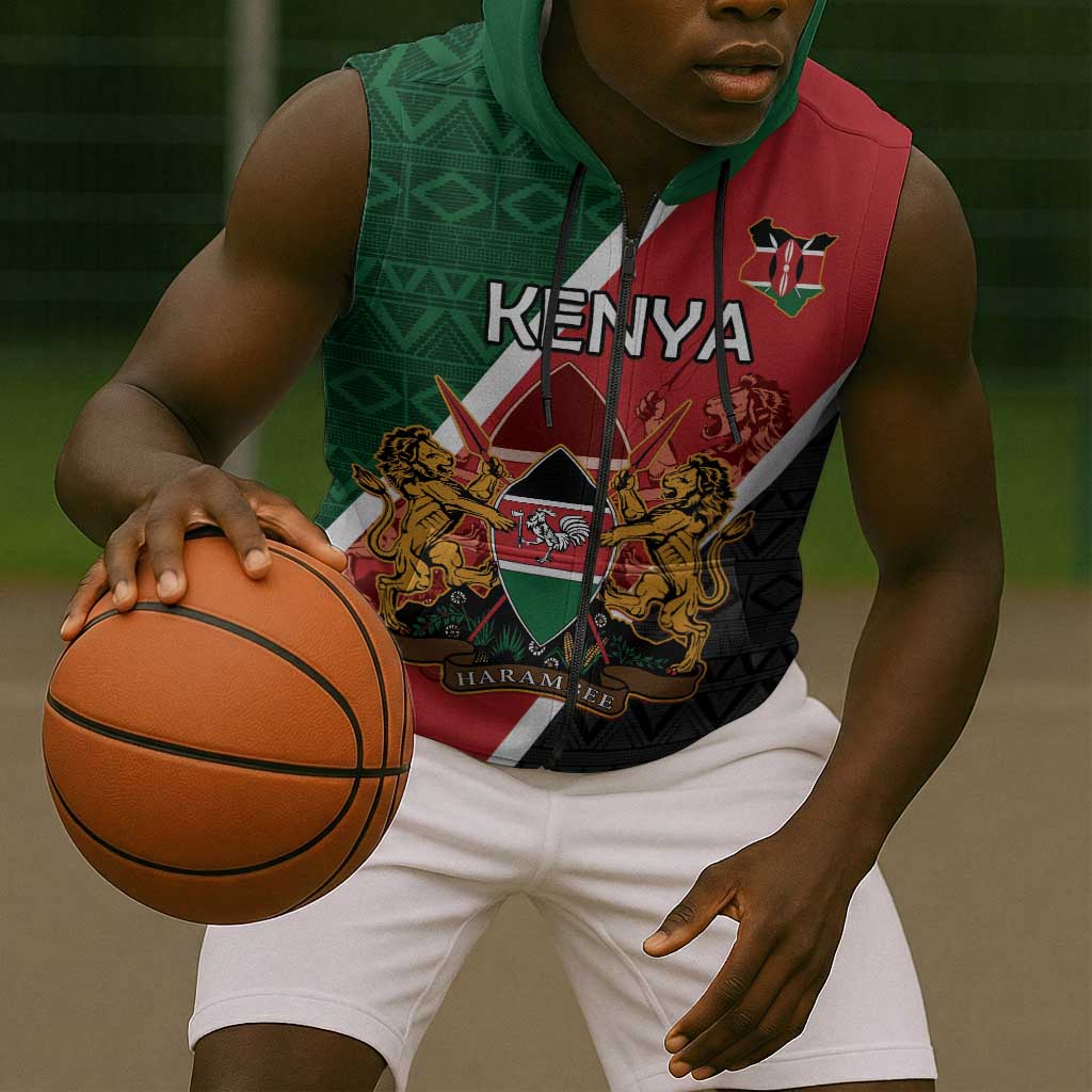 Personalised Kenya Sleeveless Zip Hoodie Flag Style - African Pattern - African Pride