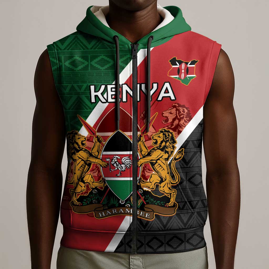 Personalised Kenya Sleeveless Zip Hoodie Flag Style - African Pattern - African Pride