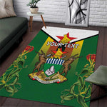 Personalised Zimbabwe Independence Day Area Rug Coat Of Arms Fire Lilies