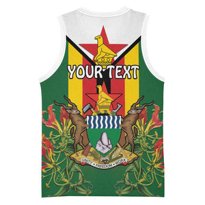 Personalised Zimbabwe Independence Day Basketball Jersey Coat Of Arms Fire Lilies LT15