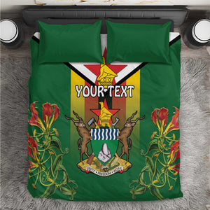 Personalised Zimbabwe Independence Day Bedding Set Coat Of Arms Fire Lilies