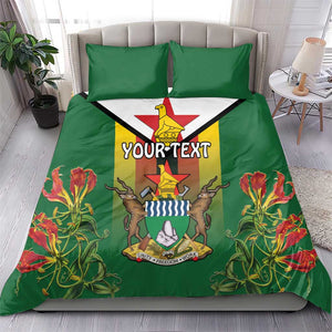 Personalised Zimbabwe Independence Day Bedding Set Coat Of Arms Fire Lilies