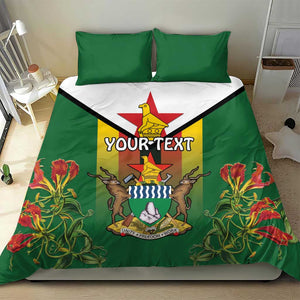 Personalised Zimbabwe Independence Day Bedding Set Coat Of Arms Fire Lilies