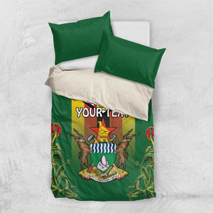 Personalised Zimbabwe Independence Day Bedding Set Coat Of Arms Fire Lilies