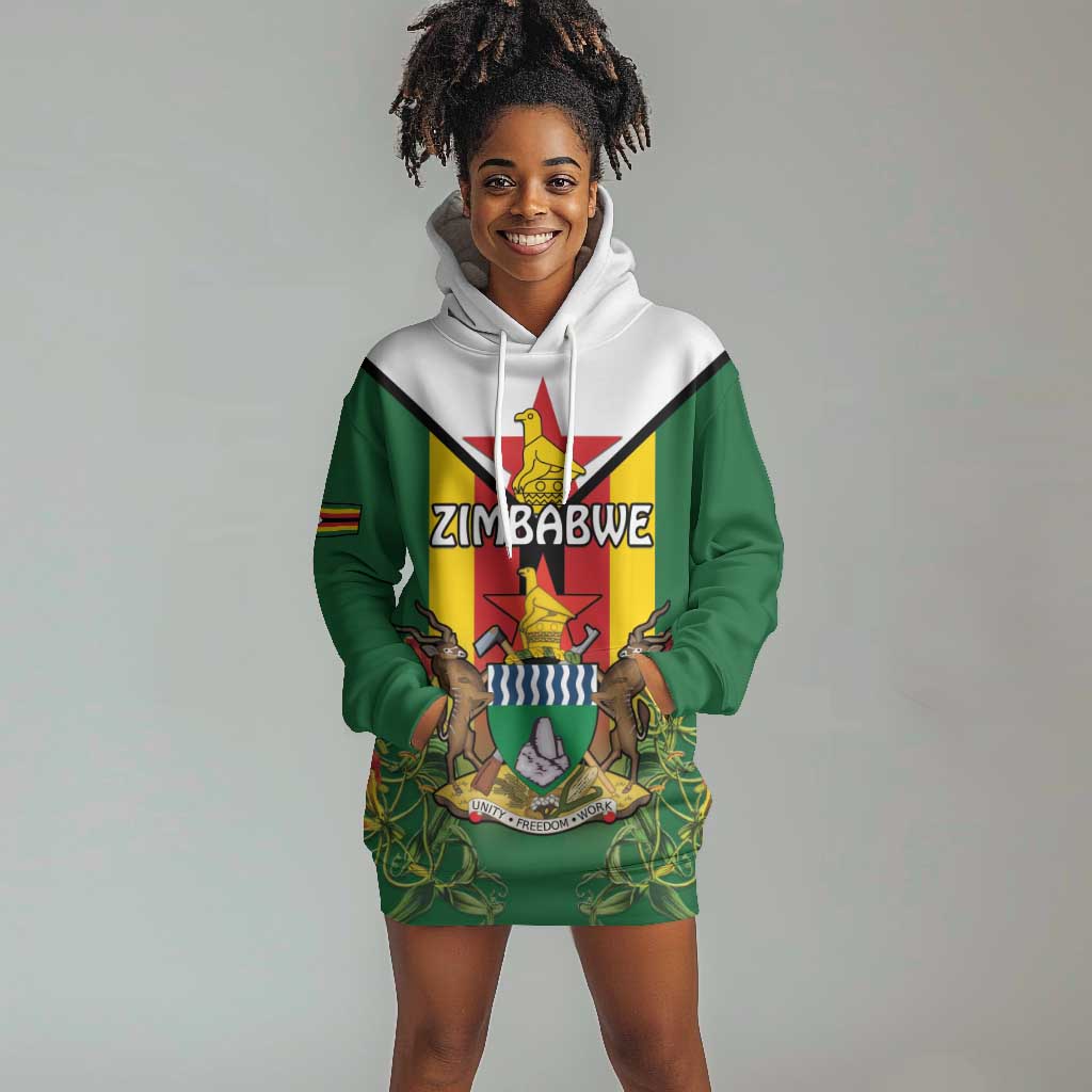Personalised Zimbabwe Independence Day Hoodie Dress Coat Of Arms Fire Lilies