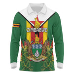 Personalised Zimbabwe Independence Day Long Sleeve Polo Shirt Coat Of Arms Fire Lilies