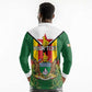 Personalised Zimbabwe Independence Day Long Sleeve Polo Shirt Coat Of Arms Fire Lilies