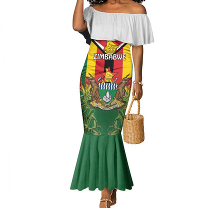Personalised Zimbabwe Independence Day Mermaid Dress Coat Of Arms Fire Lilies