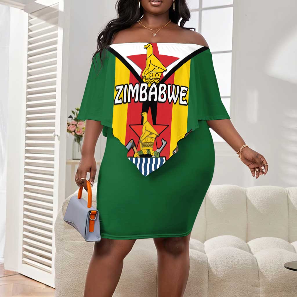 Personalised Zimbabwe Independence Day Off Shoulder Short Dress Coat Of Arms Fire Lilies