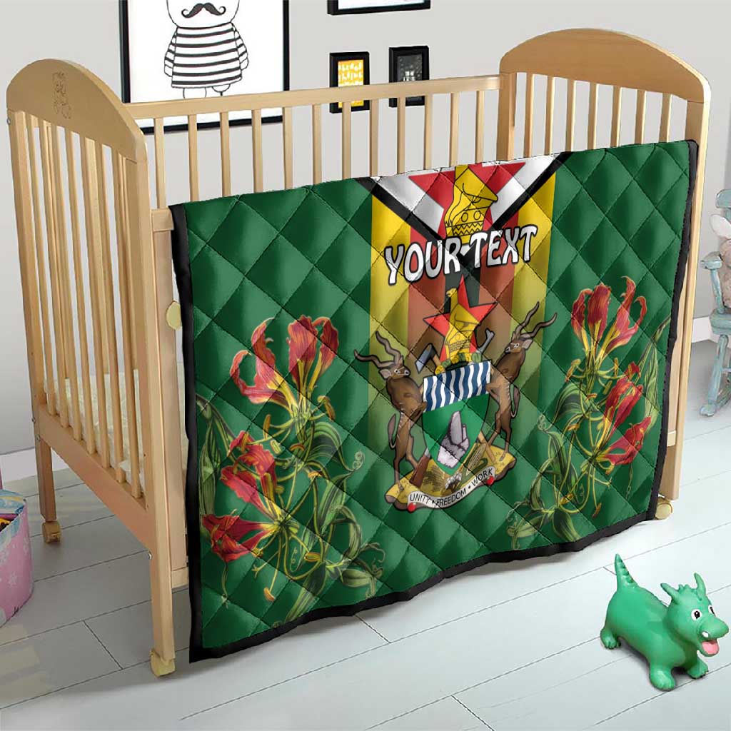 Personalised Zimbabwe Independence Day Quilt Coat Of Arms Fire Lilies