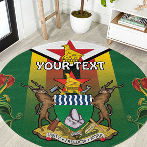 Personalised Zimbabwe Independence Day Round Carpet Coat Of Arms Fire Lilies