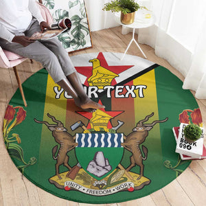 Personalised Zimbabwe Independence Day Round Carpet Coat Of Arms Fire Lilies