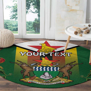 Personalised Zimbabwe Independence Day Round Carpet Coat Of Arms Fire Lilies