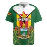 Personalised Zimbabwe Independence Day Rugby Jersey Coat Of Arms Fire Lilies