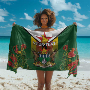Personalised Zimbabwe Independence Day Sarong Coat Of Arms Fire Lilies