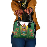 Personalised Zimbabwe Independence Day Shoulder Handbag Coat Of Arms Fire Lilies