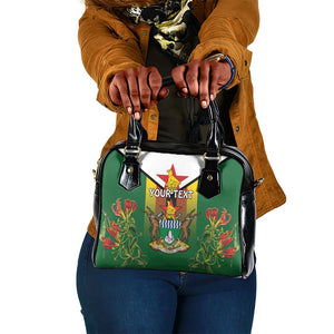 Personalised Zimbabwe Independence Day Shoulder Handbag Coat Of Arms Fire Lilies