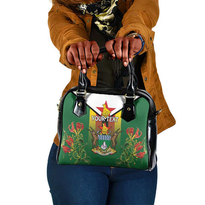 Personalised Zimbabwe Independence Day Shoulder Handbag Coat Of Arms Fire Lilies