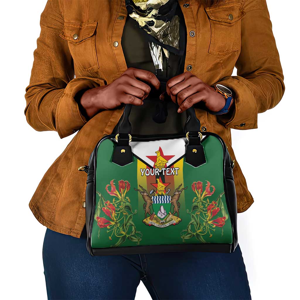 Personalised Zimbabwe Independence Day Shoulder Handbag Coat Of Arms Fire Lilies