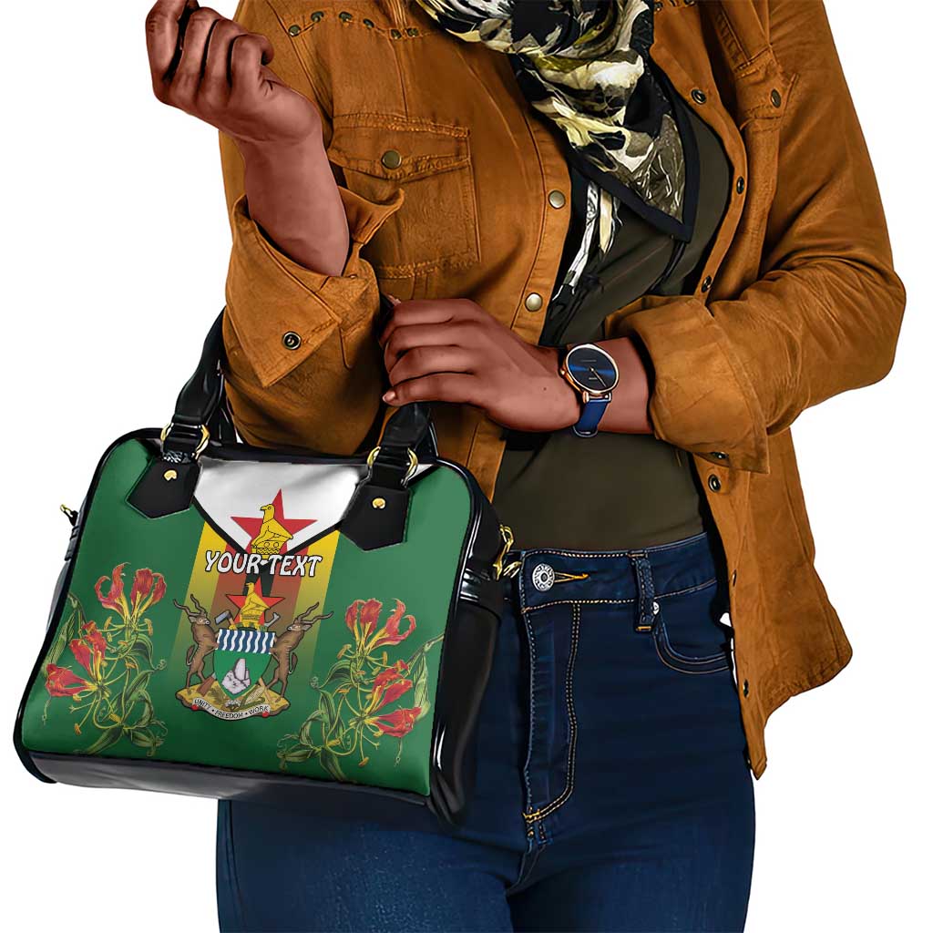 Personalised Zimbabwe Independence Day Shoulder Handbag Coat Of Arms Fire Lilies