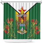 Personalised Zimbabwe Independence Day Shower Curtain Coat Of Arms Fire Lilies