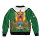 Personalised Zimbabwe Independence Day Sleeve Zip Bomber Jacket Coat Of Arms Fire Lilies