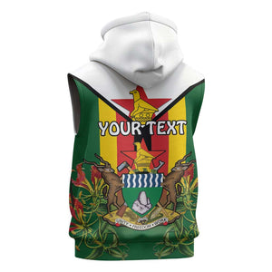 Personalised Zimbabwe Independence Day Sleeveless Hoodie Coat Of Arms Fire Lilies - African Pride