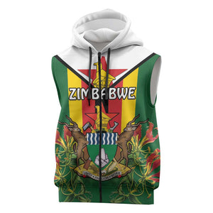 Personalised Zimbabwe Independence Day Sleeveless Zip Hoodie Coat Of Arms Fire Lilies - African Pride