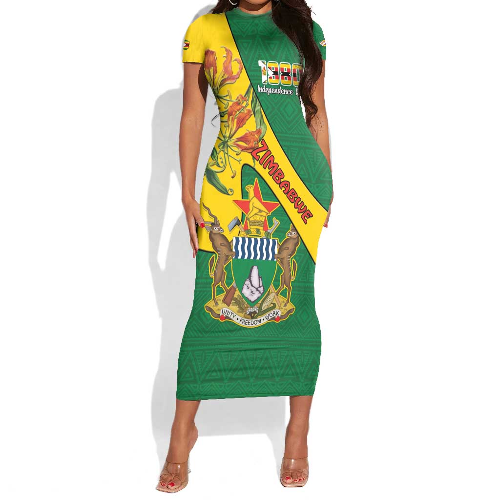 Personalised Proudly Zimbabwe Short Sleeve Bodycon Dress Happy Independence Day LT15