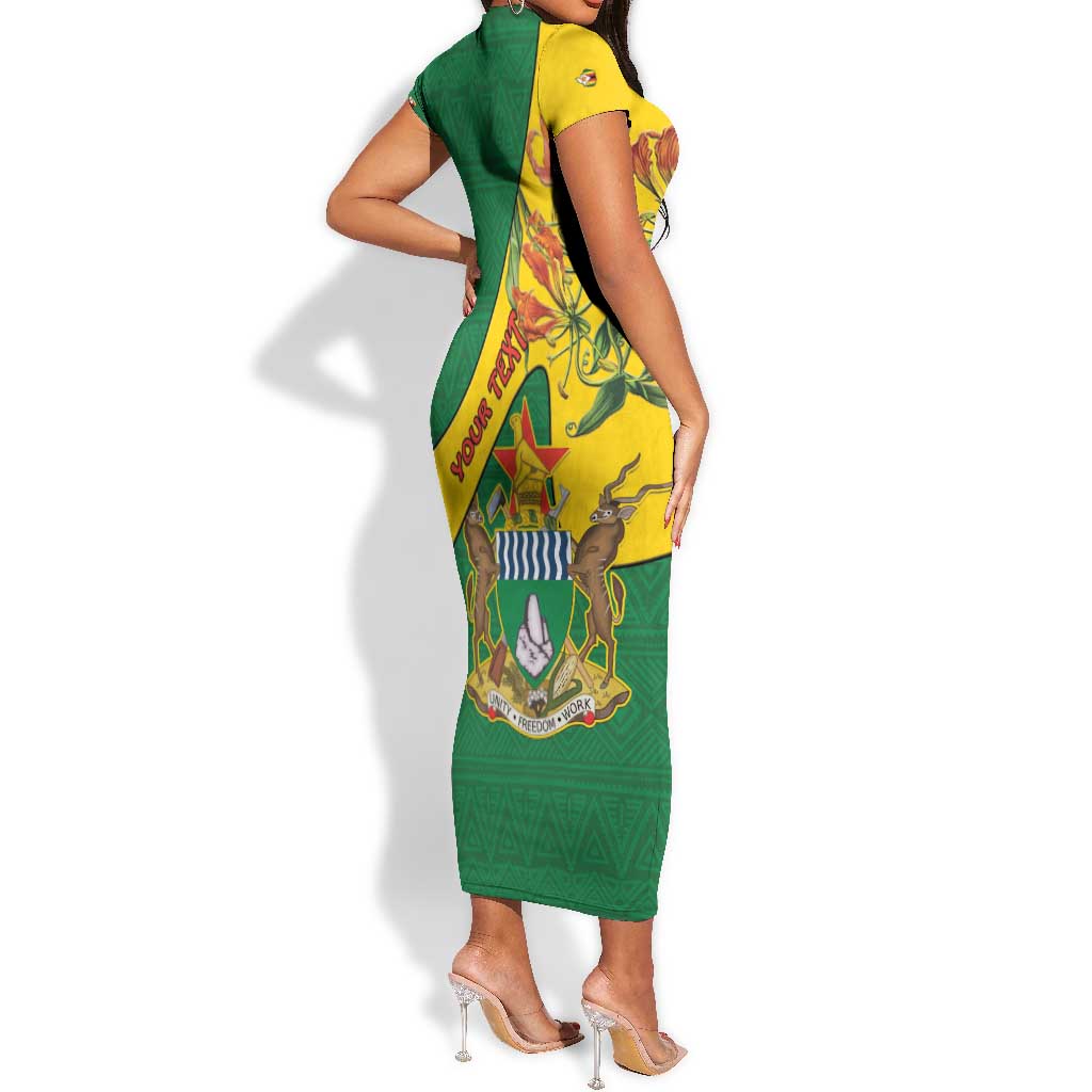 Personalised Proudly Zimbabwe Short Sleeve Bodycon Dress Happy Independence Day LT15
