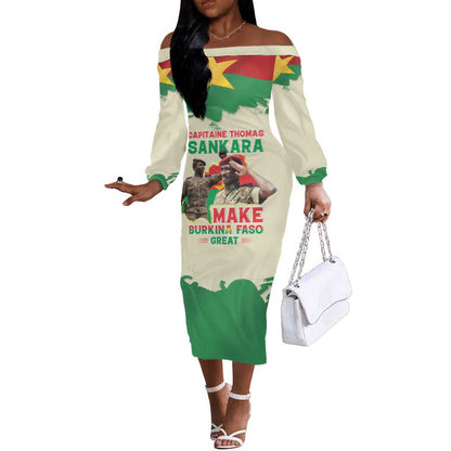 Thomas Sankara Off The Shoulder Long Sleeve Dress Make Burkina Faso Great