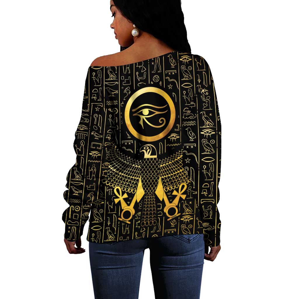 Ancient Egyptian Off Shoulder Sweater Horus Falcon God