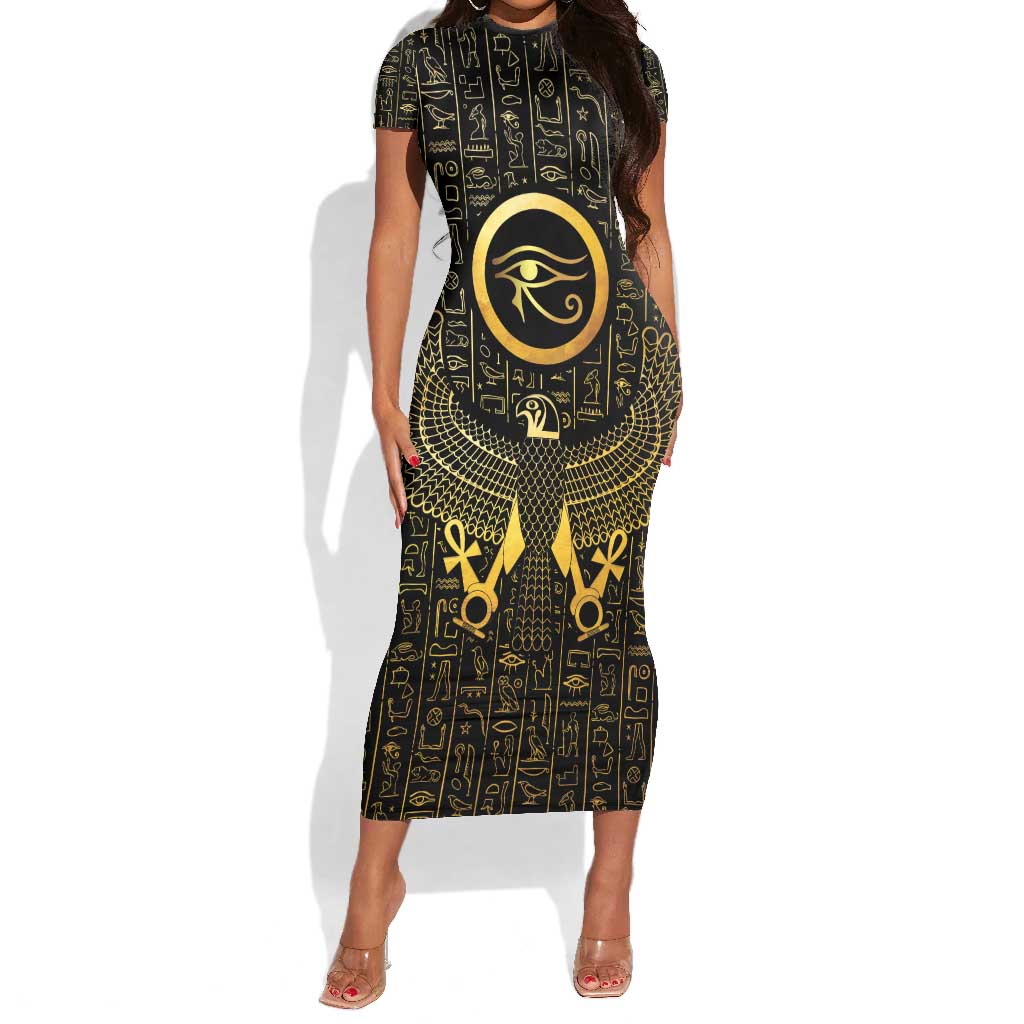 Ancient Egyptian Short Sleeve Bodycon Dress Horus Falcon God LT15