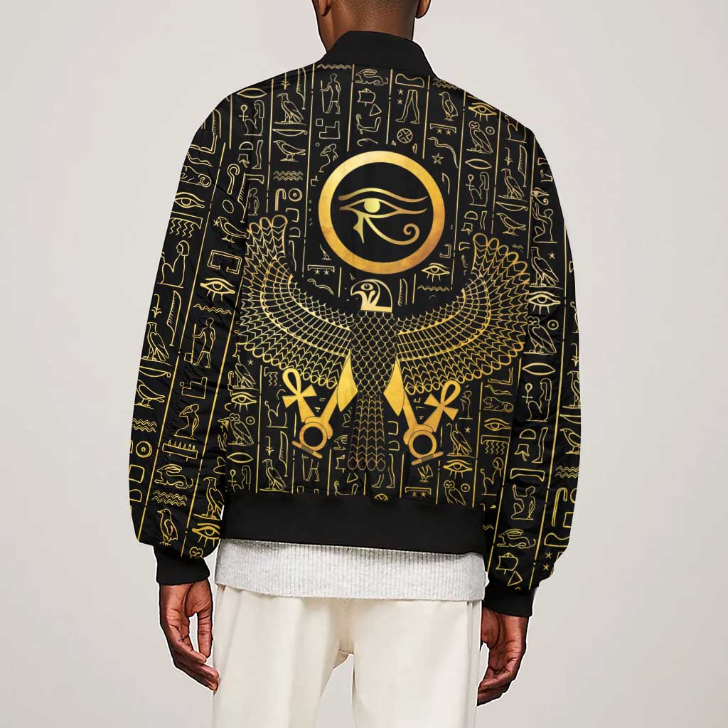 Ancient Egyptian Sleeve Zip Bomber Jacket Horus Falcon God