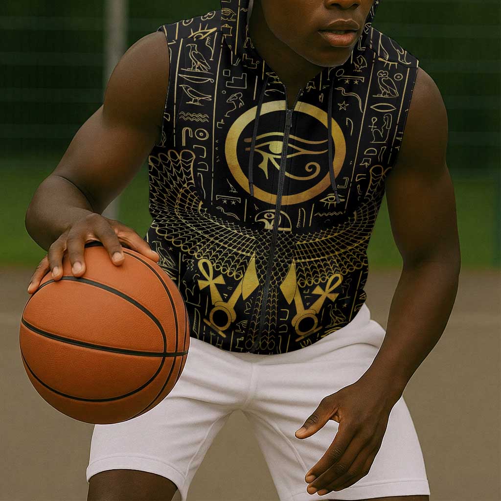 Ancient Egyptian Sleeveless Zip Hoodie Horus Falcon God - African Pride