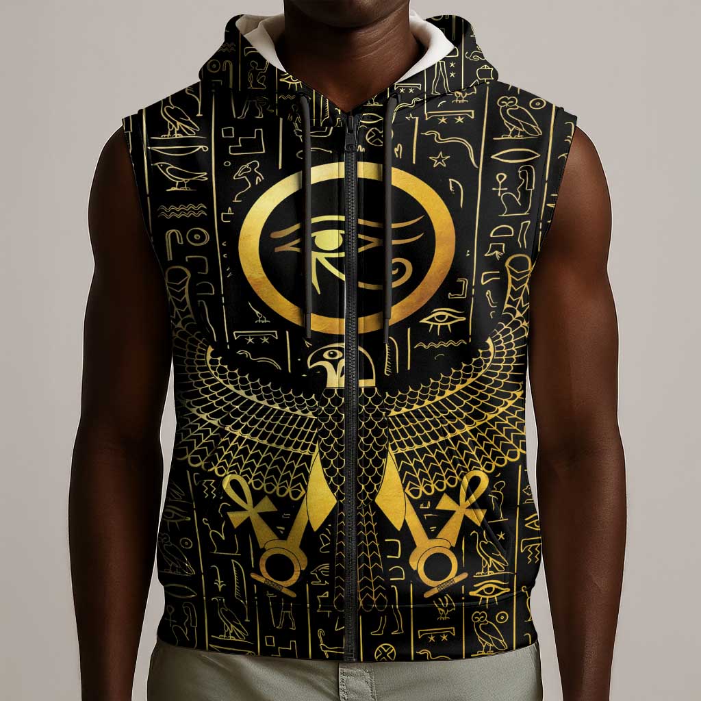 Ancient Egyptian Sleeveless Zip Hoodie Horus Falcon God - African Pride