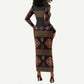 Cameroon Traditional Toghu Pattern Long Sleeve Bodycon Dress LT15