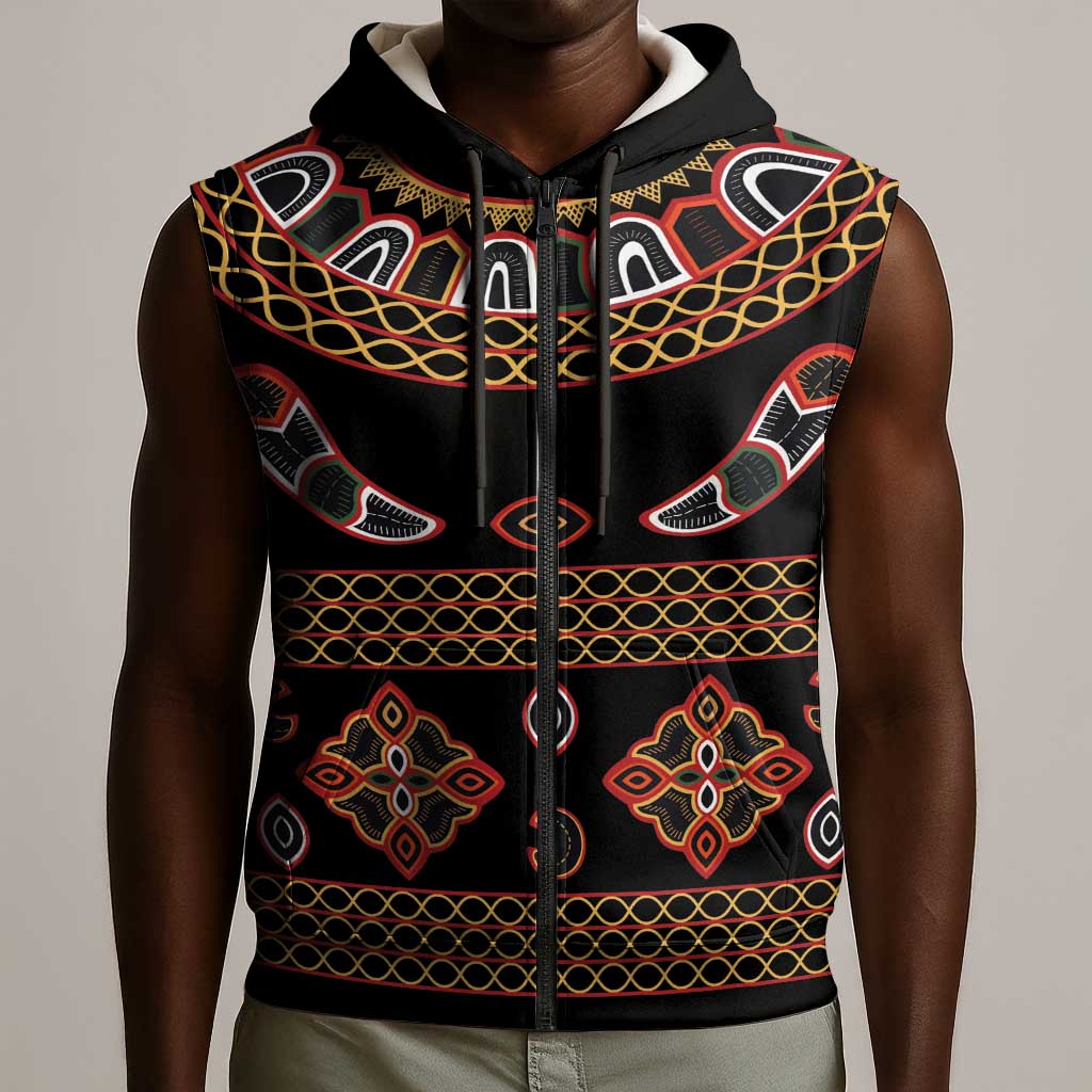 Cameroon Traditional Toghu Pattern Sleeveless Zip Hoodie - African Pride